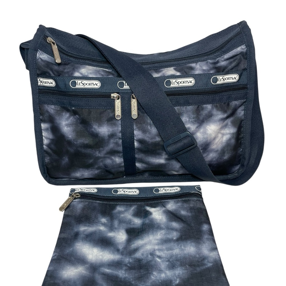 Lesportsac Deluxe EVERYDAY Shoulder BAG Messenger Large Pouch Blue Tie Dye Teal